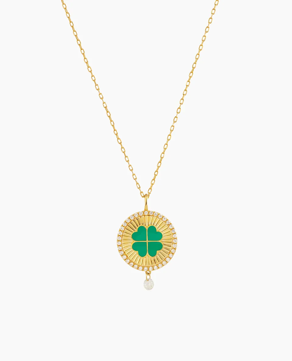 pers-e-paris-celeste-collier-porte-bonheur-tr-fle-vert-or-18-carats-diamant image 1