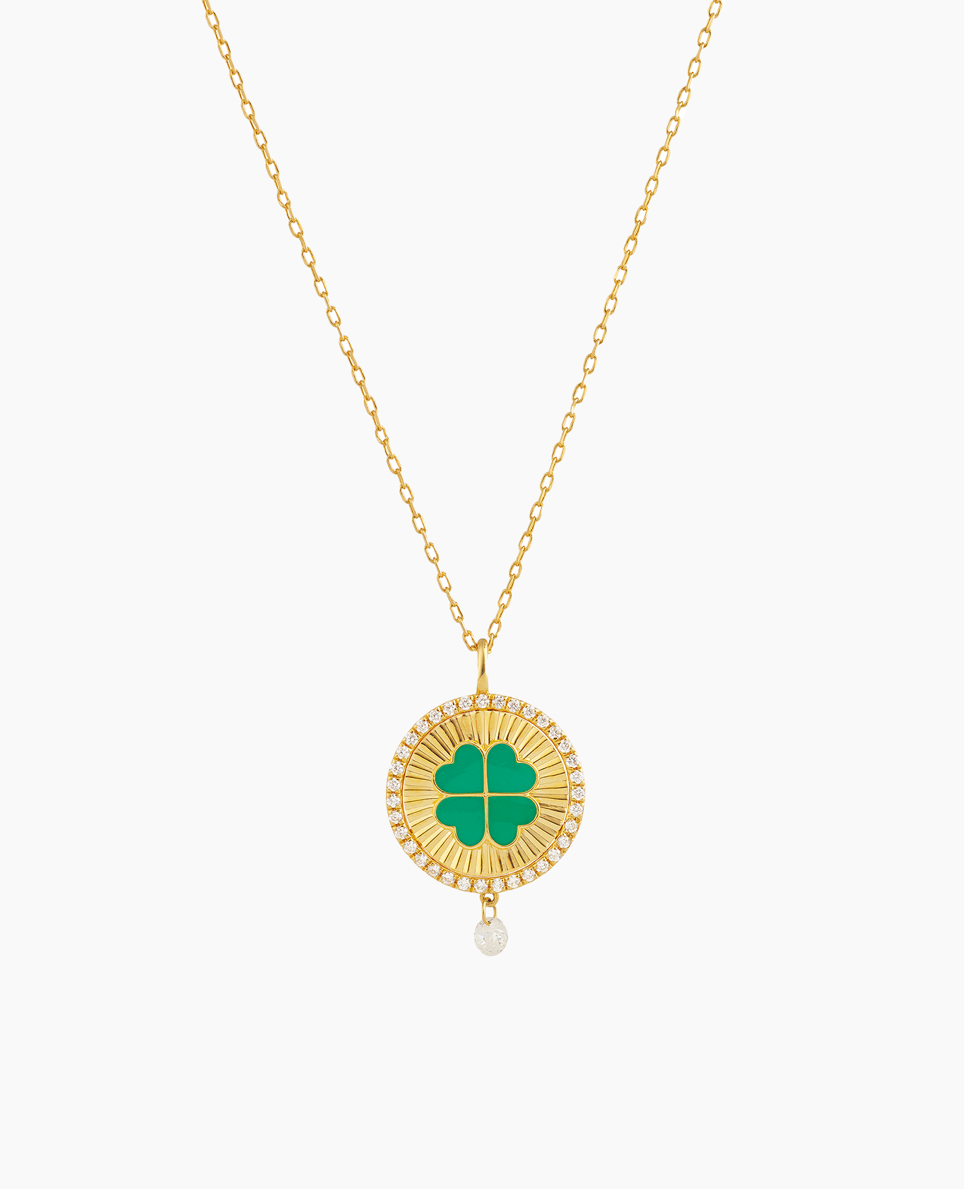 pers-e-paris-celeste-collier-porte-bonheur-tr-fle-vert-or-18-carats-diamant image 1