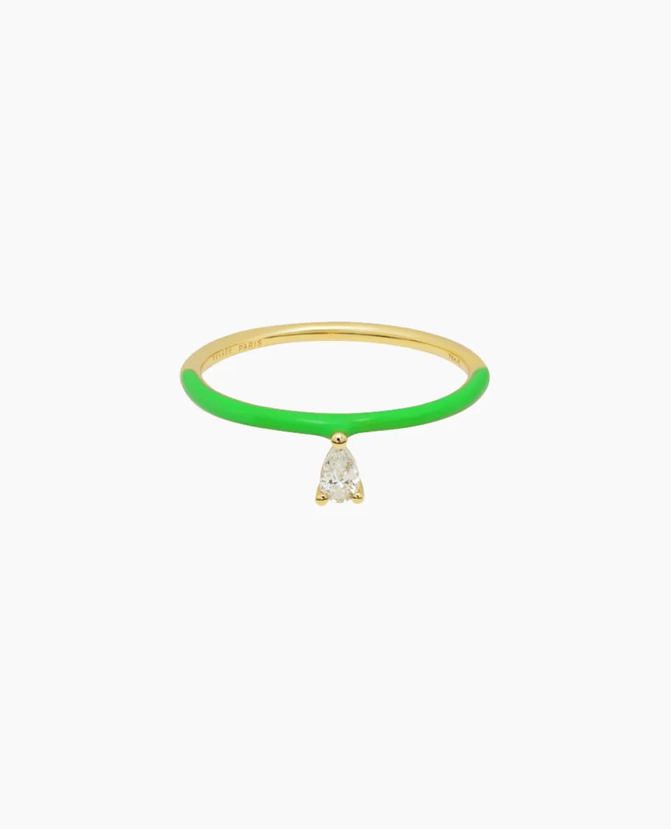 pers-e-paris-enamel-bague-vert-un-diamant-poire-or-18-carats image 1